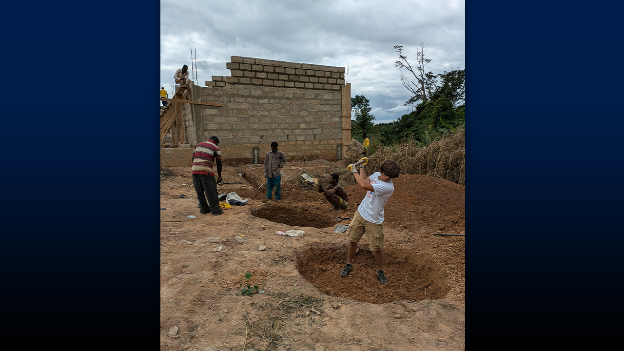 UW-Platteville Students worked alongside a local crew to construct the junior high school in Adumasa, Ghana. 