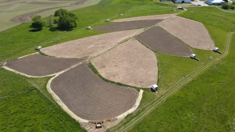 Picture of a field broken up into eight replicated catchments, or sections of fields.
