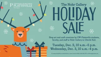 The Nohr Gallery Holiday Sale is happening Tuesday, Dec. 2 from 10 a.m.–5 p.m. and Wednesday, Dec. 3, from 10 a.m.–4 p.m. at the Nohr Gallery in Ullsvik Hall.