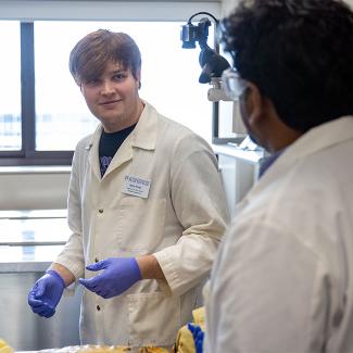 Biology student in anatomy lab 