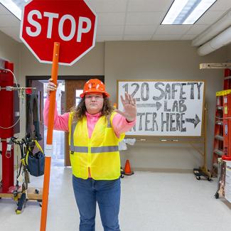 student in safety lab