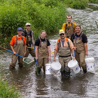 UWP students doing fish sampling in stream