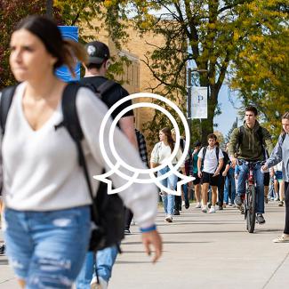 UWP students walking across campus with overlay of award graphic